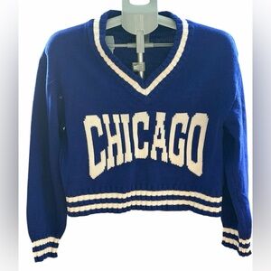 Chicago Blue Oversized Cropped Varsity Sweater